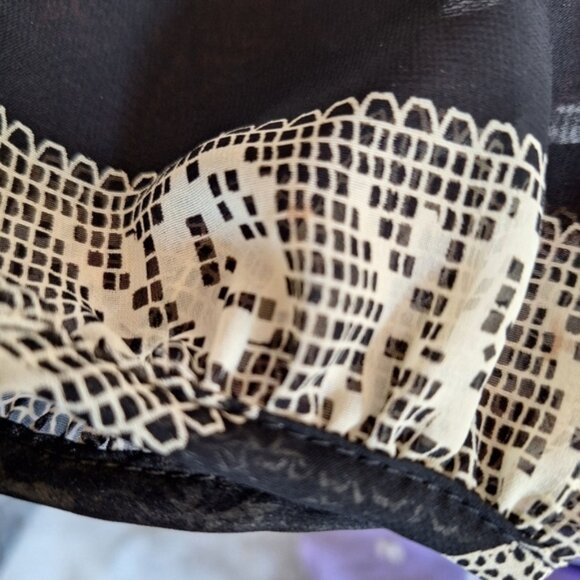 Millibon Dress Elastic Waist Black Geometric SzM Long Sleeves Cross Back Lined - Picture 9 of 12